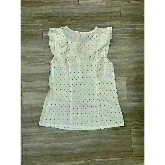 Mod Cloth White Ruffle Sleeveless Tank Top with Stitched Polka Dots Womens S - Picture 6 of 7